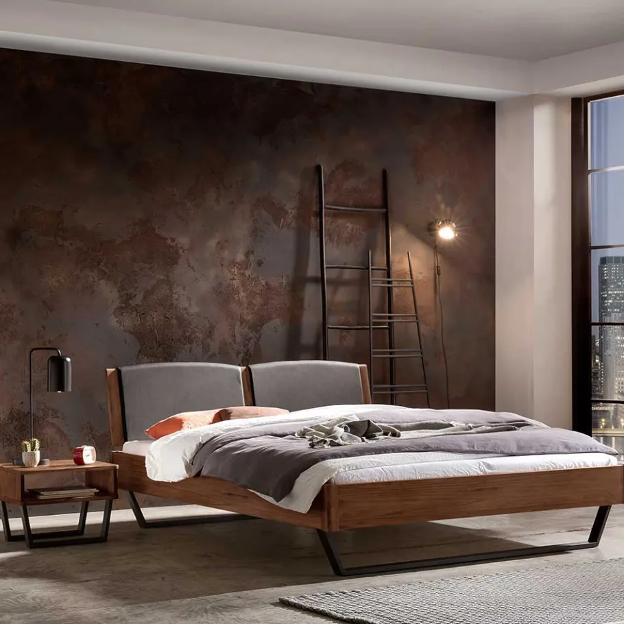 Best Wohnen Nussbaum Bett mit Metallkufen in Anthrazit - Manore
