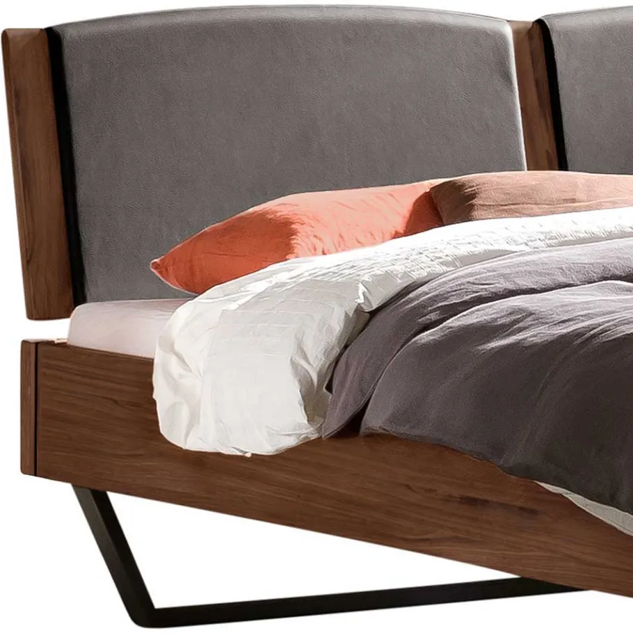 Best Wohnen Nussbaum Bett mit Metallkufen in Anthrazit - Manore