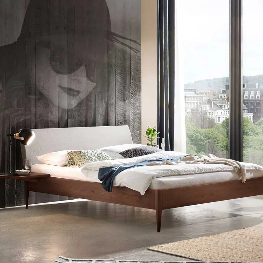 Discount Wohnen Nussbaum Doppelbett mit Stoff Kopfteil - Filippo