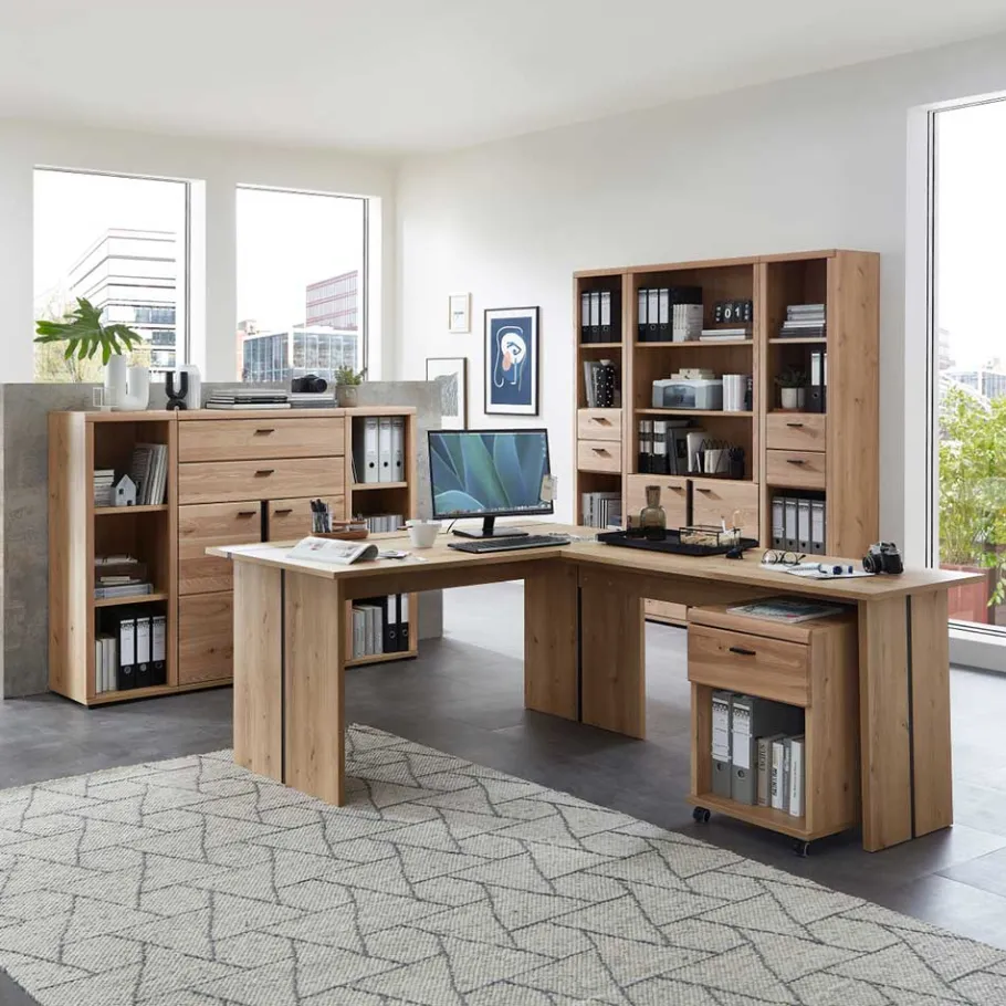 Clearance Wohnen Office Möbelset teilmassiv - Emly (achtteilig)