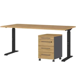 New Wohnen Officetisch mit Rollcontainer Set - Eture (zweiteilig)