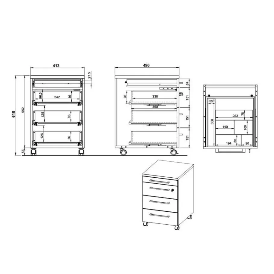 Online Wohnen Officetisch mit Rollcontainer Set - Pontin (zweiteilig)