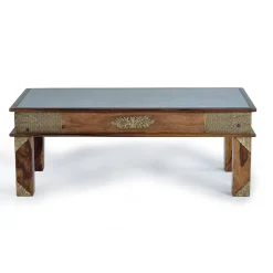 New Wohnen Orient Design Couchtisch aus Massivholz mit Glas - Danascov