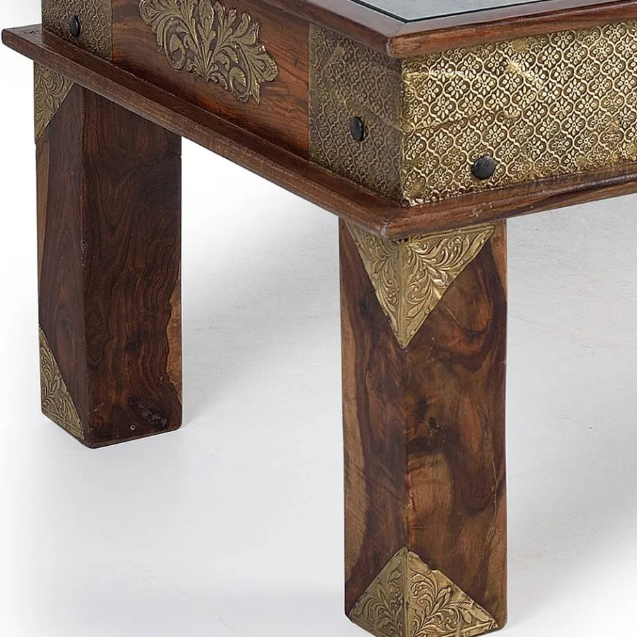New Wohnen Orient Design Couchtisch aus Massivholz mit Glas - Danascov