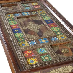 New Wohnen Orient Design Couchtisch aus Massivholz mit Glas - Danascov