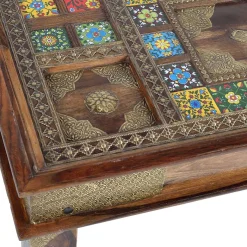 New Wohnen Orient Design Couchtisch aus Massivholz mit Glas - Danascov