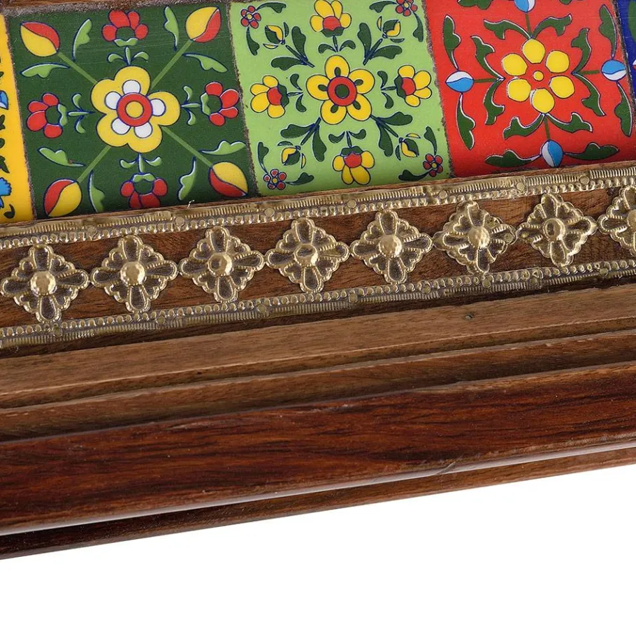 New Wohnen Orient Design Couchtisch aus Massivholz mit Glas - Danascov