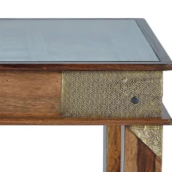 New Wohnen Orient Design Couchtisch aus Massivholz mit Glas - Danascov