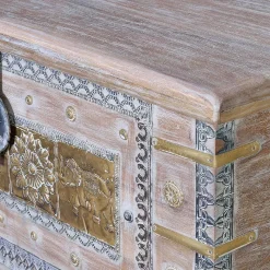 Outlet Wohnen Orient Design Truhe in Antikweiß mit Bronze - Abraham