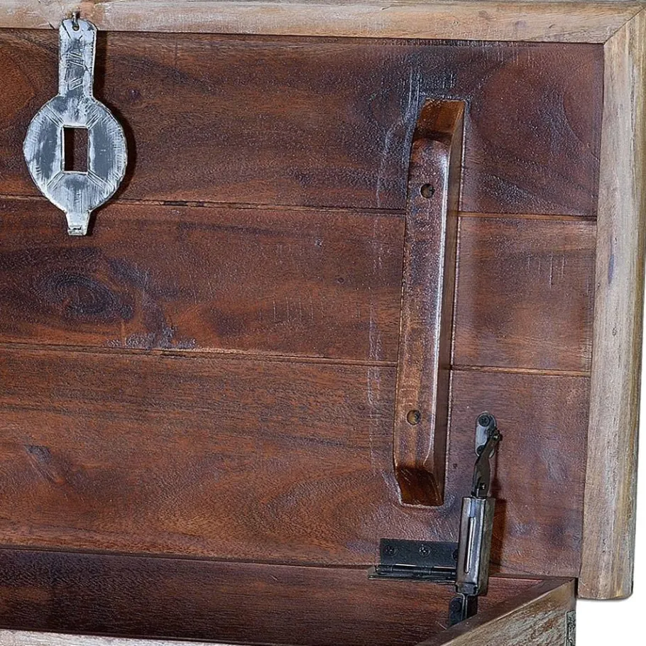 Outlet Wohnen Orient Design Truhe in Antikweiß mit Bronze - Abraham