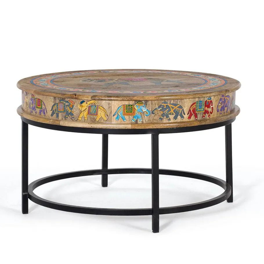 Hot Wohnen Orient Style Couchtisch mit Elefanten farbenfroh bemalt - Tabacho
