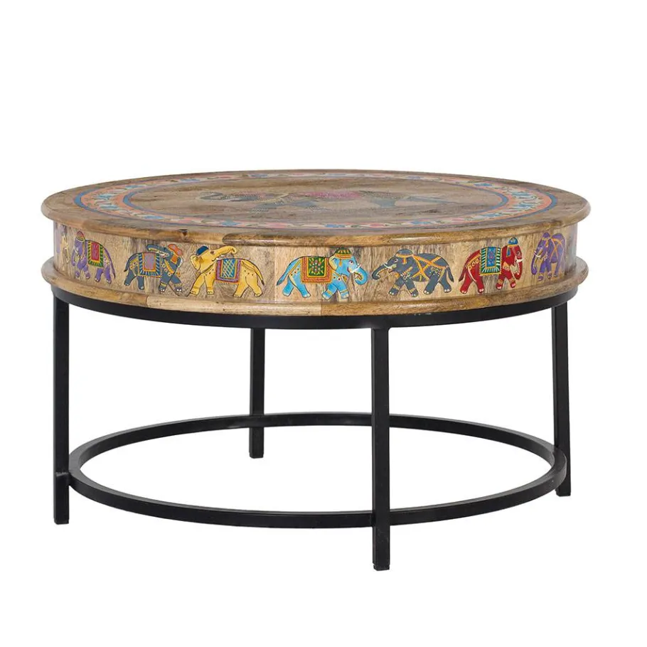 Hot Wohnen Orient Style Couchtisch mit Elefanten farbenfroh bemalt - Tabacho