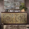 Outlet Wohnen Oriental Design Sideboard in Gold und Walnussbraun - Roswito