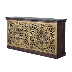 Outlet Wohnen Oriental Design Sideboard in Gold und Walnussbraun - Roswito