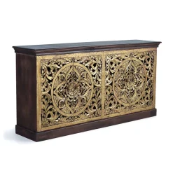 Outlet Wohnen Oriental Design Sideboard in Gold und Walnussbraun - Roswito