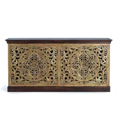Outlet Wohnen Oriental Design Sideboard in Gold und Walnussbraun - Roswito