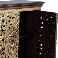 Outlet Wohnen Oriental Design Sideboard in Gold und Walnussbraun - Roswito