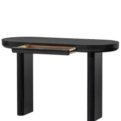 Outlet Wohnen Ovaler Design Schreibtisch in Schwarz Holzoptik - Belinda