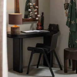 Outlet Wohnen Ovaler Design Schreibtisch in Schwarz Holzoptik - Belinda