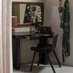 Outlet Wohnen Ovaler Design Schreibtisch in Schwarz Holzoptik - Belinda