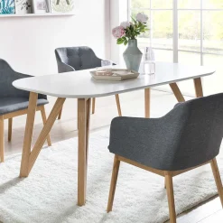 Sale Wohnen Ovaler Designtisch in Weiß & Eichefarben - Calypso