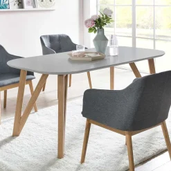 Online Wohnen Ovaler Esszimmer Esstisch in Grau & Eichefarben - Mevyda