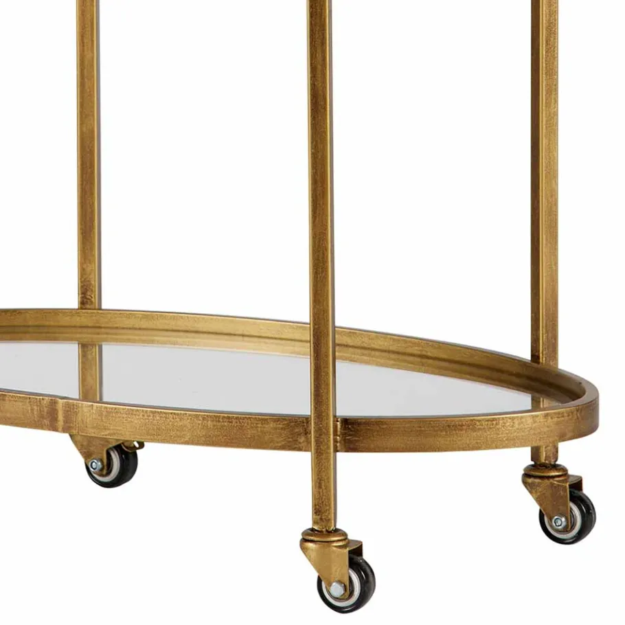 Clearance Wohnen Ovaler Serviertisch Burina auf Rollen in Messing mit Glas