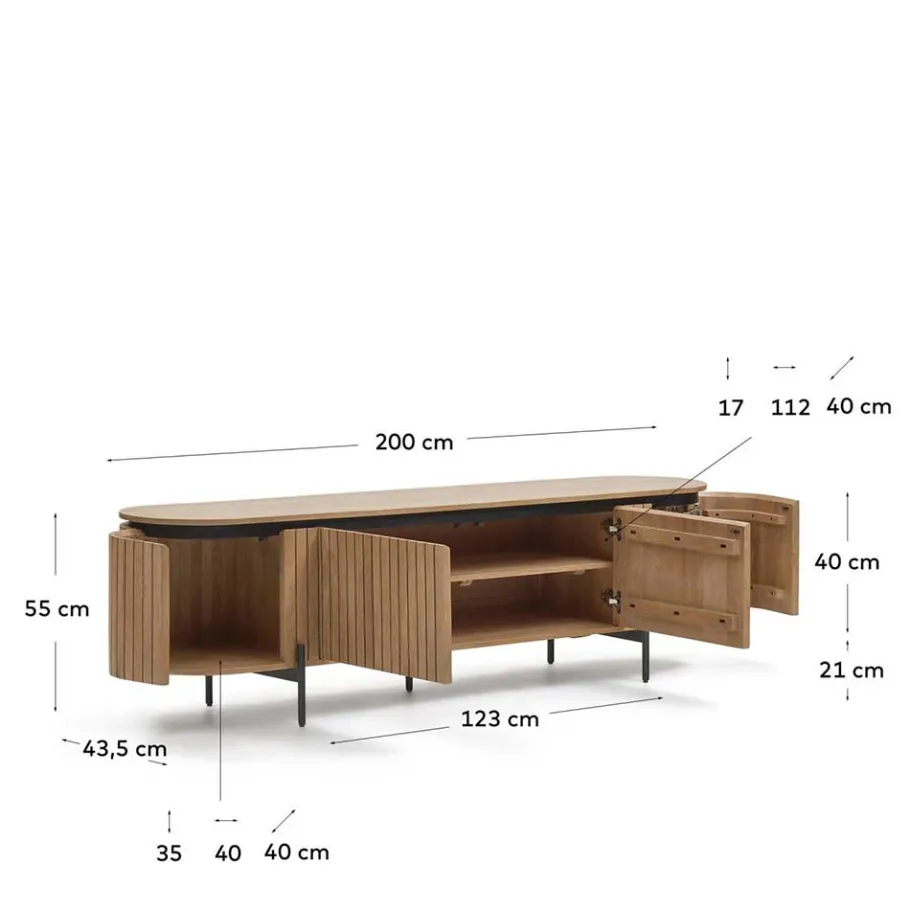 New Wohnen Ovales TV Board 200x55x43 cm - Ilvenda