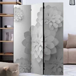 Discount Wohnen Paravent mit Blumen Motiv in Weiß & Hellgrau - Monca