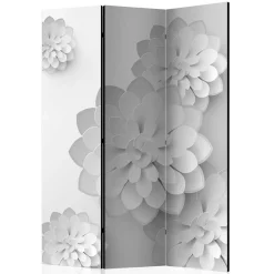 Discount Wohnen Paravent mit Blumen Motiv in Weiß & Hellgrau - Monca