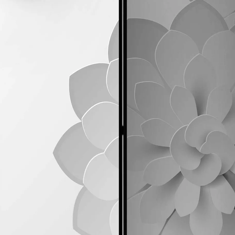 Discount Wohnen Paravent mit Blumen Motiv in Weiß & Hellgrau - Monca