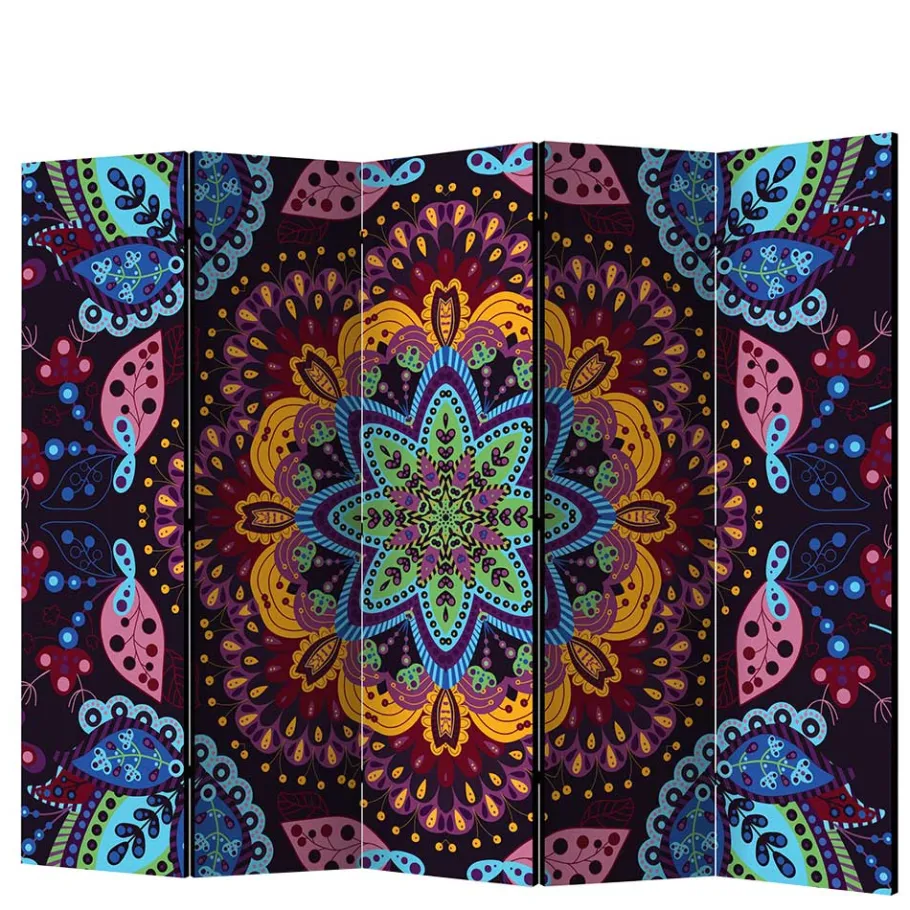 Outlet Wohnen Paravent mit farbenfrohem Mandala Motiv - Yaniz