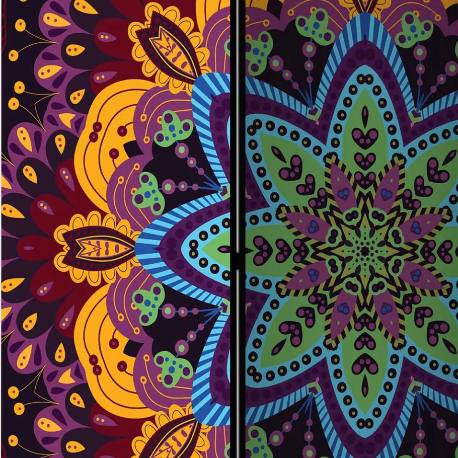 Outlet Wohnen Paravent mit farbenfrohem Mandala Motiv - Yaniz