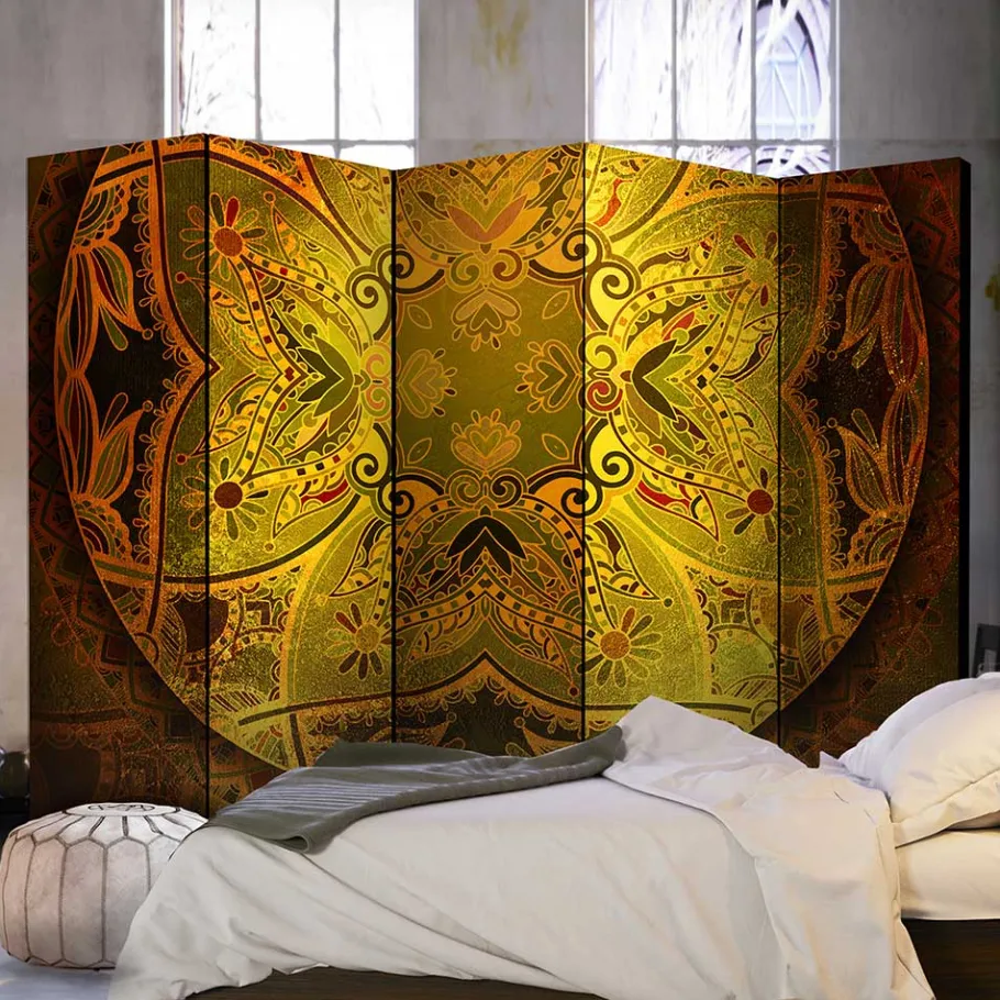 New Wohnen Paravent mit Mandala Motiv Goldfarben - Gabrio