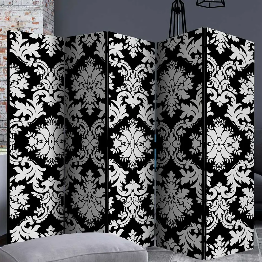 Sale Wohnen Paravent mit Ornament Muster in Schwarz Weiß - Metallin