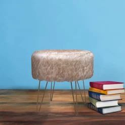 Outlet Wohnen Plüschiger Hocker mit Kunstfell Bezug - Montuna