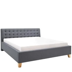 New Wohnen Polsterbett in Grau & Eiche - Saludio