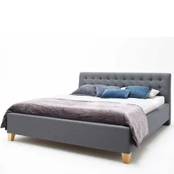 New Wohnen Polsterbett in Grau & Eiche - Saludio