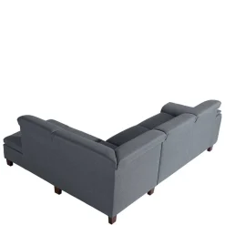 New Wohnen Polsterecke in Jeansblau mit Nussbaum - Ilea