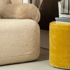 Outlet Wohnen Polsterhocker in Gelbgrün Samt - Eslavia