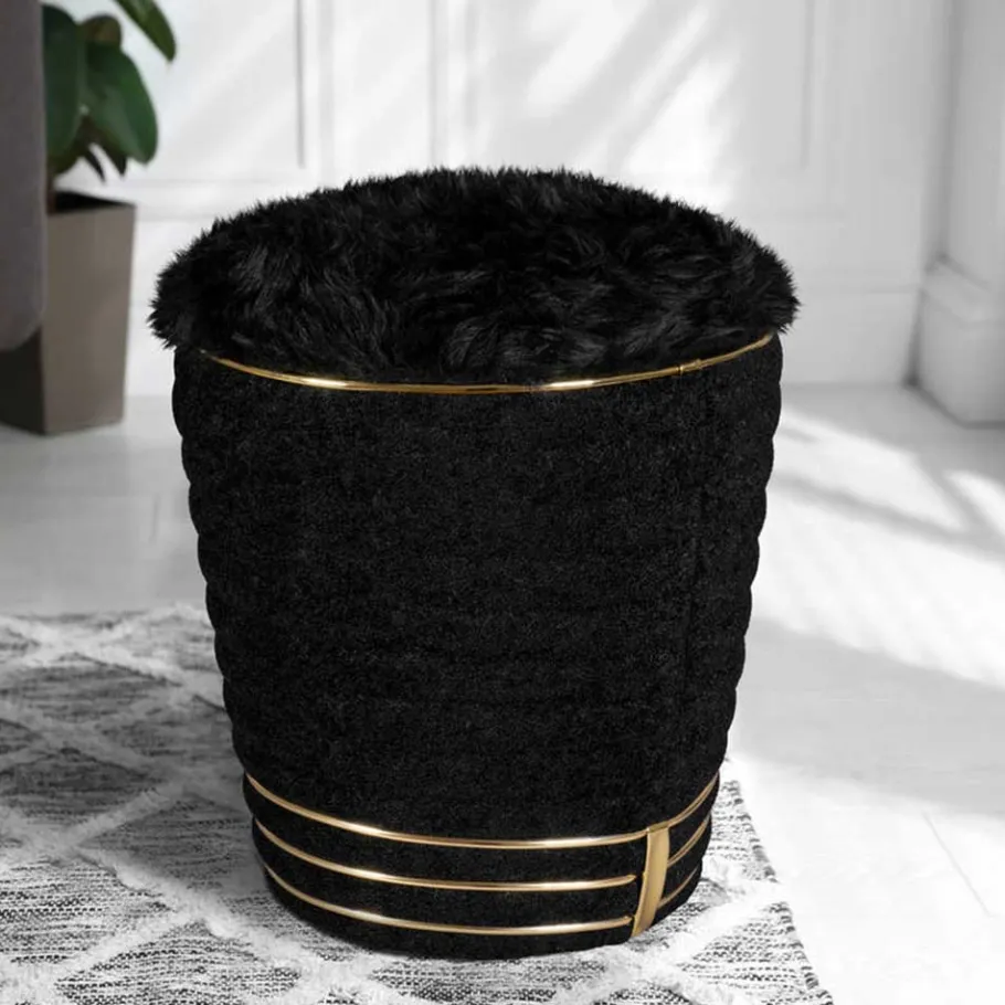 Wohnen Polsterhocker in Schwarz mit Gold - Velsamos