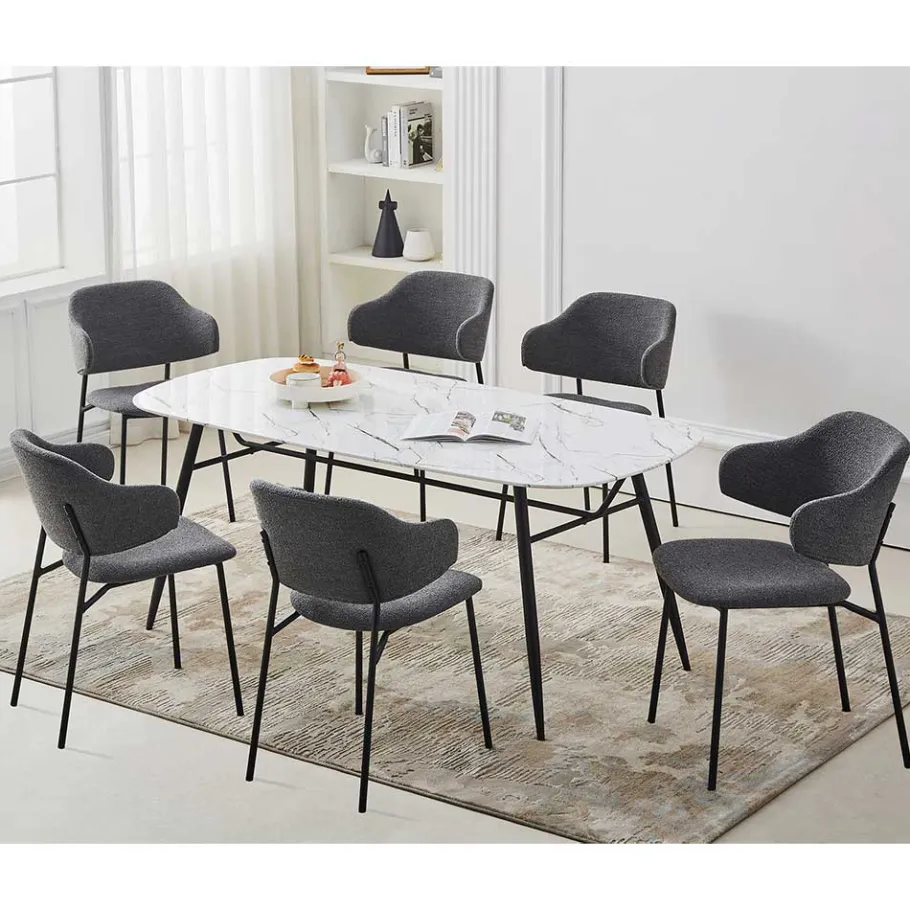 New Wohnen Polsterstühle in Dunkelgrau Boucle - Ciribati (2er Set)