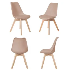 Discount Wohnen Polsterstühle in Taupe & Buche - Asiatia (4er Set)