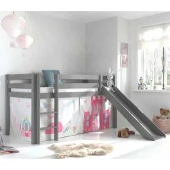 Outlet Wohnen Prinzessin Hochbett mit Rutsche in Grau - Cisada