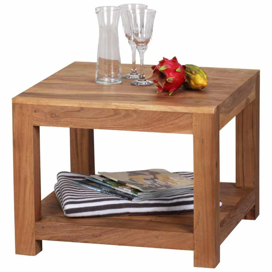 Online Wohnen Quadratischer Couchtisch Vislan aus Holz naturbelassen Akazie massiv