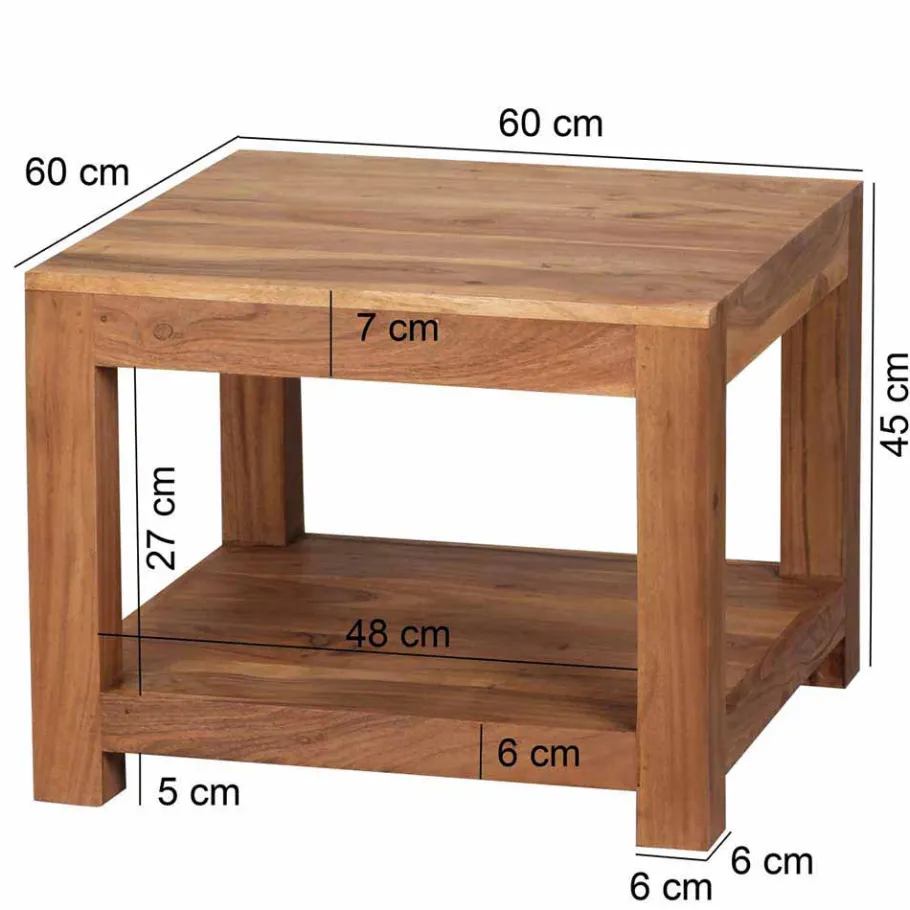 Online Wohnen Quadratischer Couchtisch Vislan aus Holz naturbelassen Akazie massiv