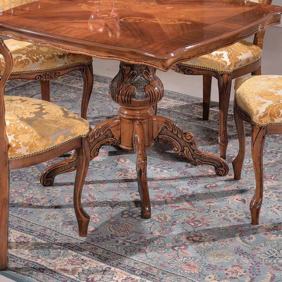 Hot Wohnen Quadratischer Esstisch im Barock Stil Magari mit Nussbaum Furnier