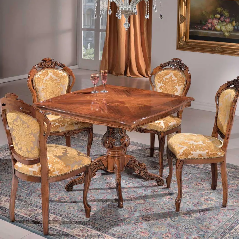 Hot Wohnen Quadratischer Esstisch im Barock Stil Magari mit Nussbaum Furnier