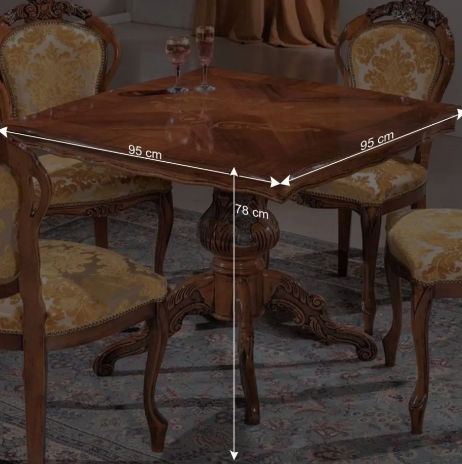 Hot Wohnen Quadratischer Esstisch im Barock Stil Magari mit Nussbaum Furnier