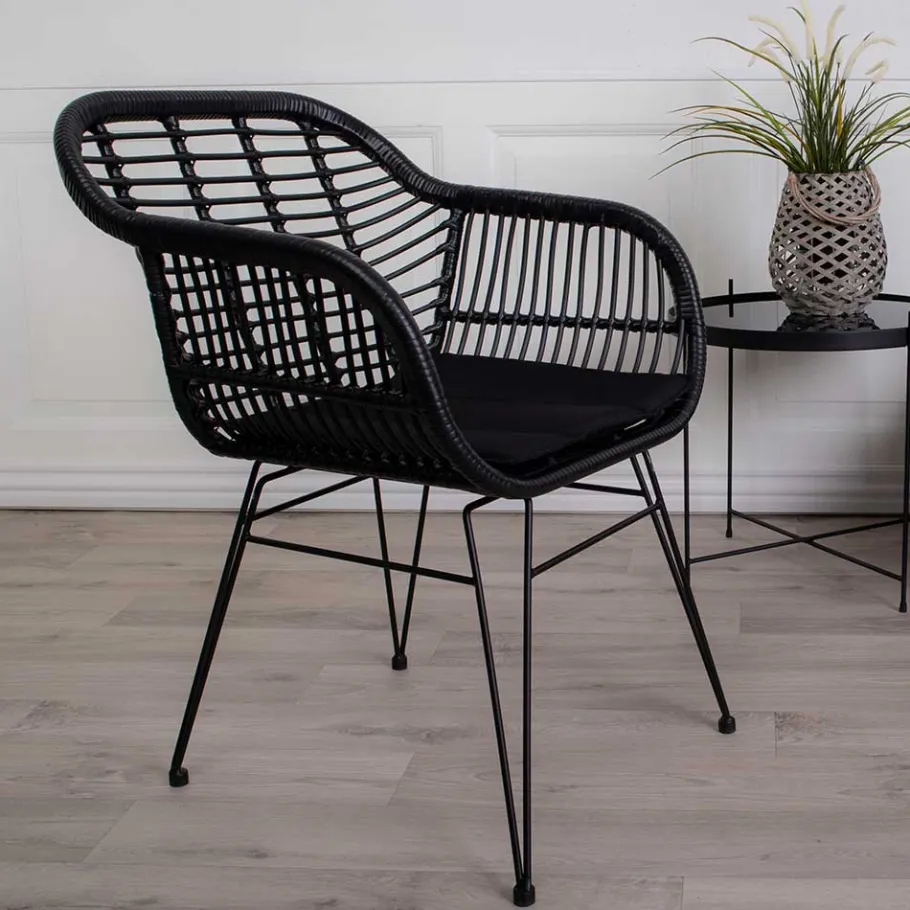 Clearance Wohnen Rattan Armlehnstühle in Schwarz - Lucya (2er Set)